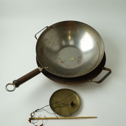 A Set of Two Chinese Old Iron Pots AND A Small Scale