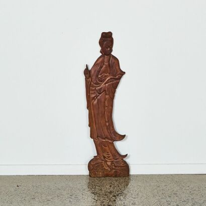 A Chinese Carved Lady Wooden Hanging Screen