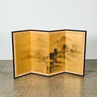 A Japanese Mid to Early 20th Century Ink Landscape Painting Screen