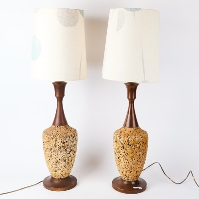 A Pair of Mid-Century Cork Lamps