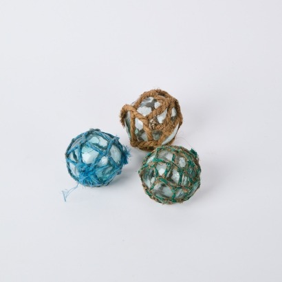A Trio of Vintage Japanese Glass Fishing Floats with Glass Seals