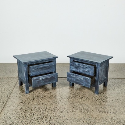 A Pair Of Distressed Solid Wood Bedside Cabinets