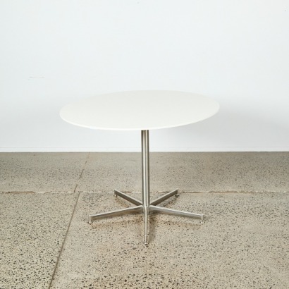 An Eames Style White Circular Table with Metal Base