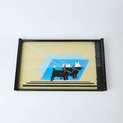 An Original Art Deco Scottie Dogs Reverse Painted Mirror Serving Tray