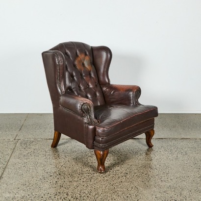 A Studded Leather Wingback Library Chair