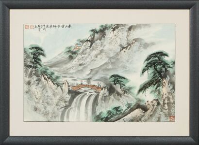 A Cihnese Painting 'The Feiquan Waterfall at Yunbu Bridge, Mount Tai'