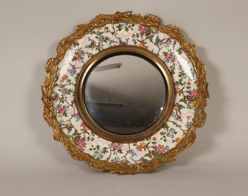 A Burleigh Ware Ceramic and Bronze Convex Mirror 