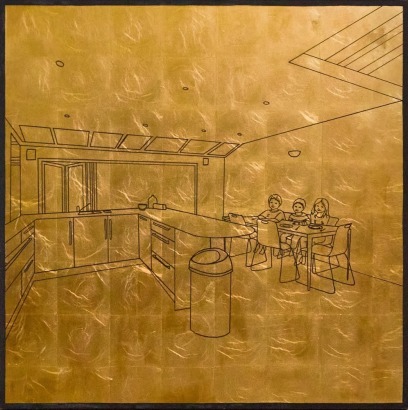 A Line Art Interior on Gold Leaf Paint