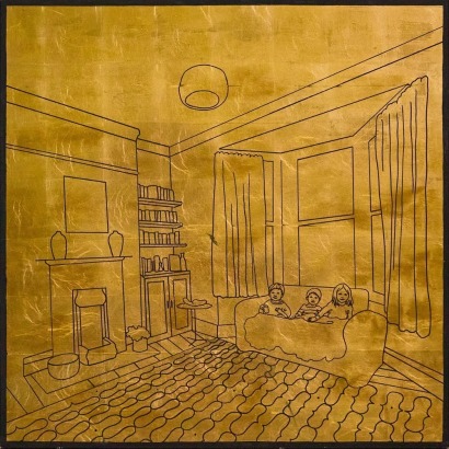 A Line Art Interior on Gold Leaf Paint