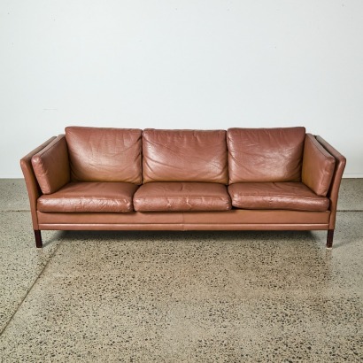 A Mid-Century Danish Leather Three Seater Sofa A/F