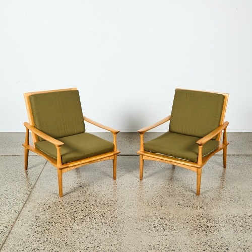A Pair of Scandinavian Mid-Century Blonde Beech Armchairs