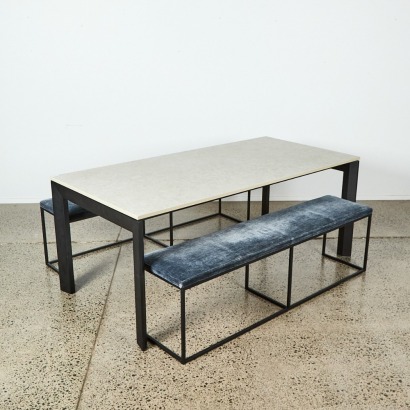 A BoConcept Lyon Extendable Table with a Pair of London Bench Seats