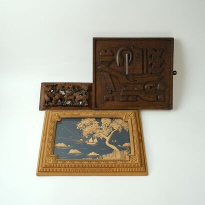A Set of Three Asian Carved Wooden Objects