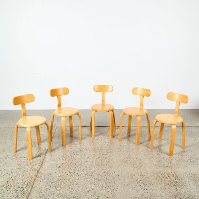 A Set of Five Scandi Bent Birch Ply Chairs