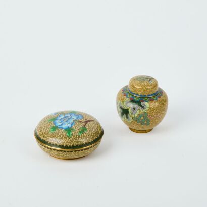 A Pair of Vintage Cloisonn&eacute; Containers