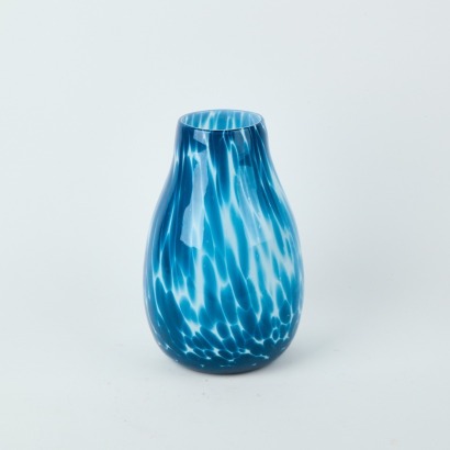 A Hand Blown Blue And White Vase