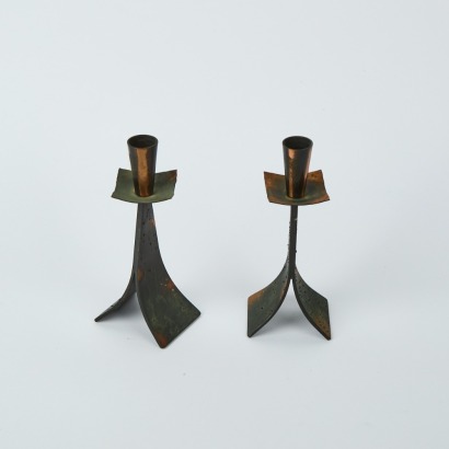 A Pair Of Original Metal Mid Century Candle Holders