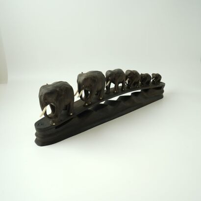 A Group of Six Asian Old Wooden Elephant Carvings