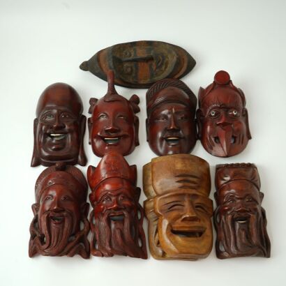 A Group of Ten Asian Old Wooden Masks