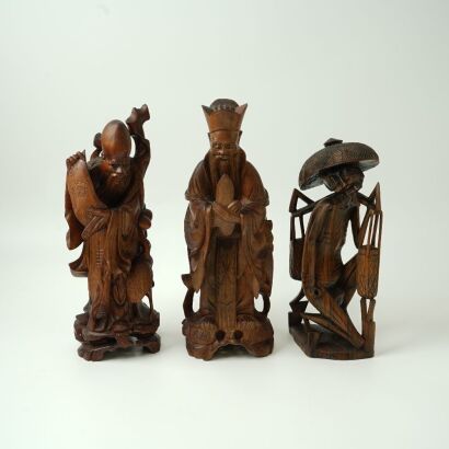 A Set of Three Chinese Old Wooden Figures