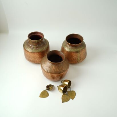 A Set of Three Indian Bronze Jars AND A Set of Three Indian Bronze Bells