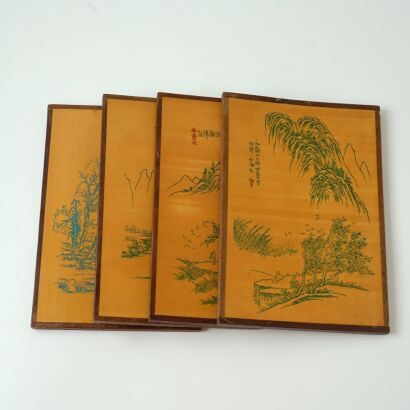 A Group of Four Chinese Engraved Landscape Wooden Panels
