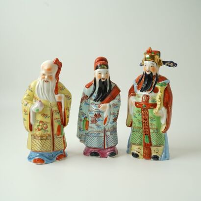 A Chinese Famille-rose Fu, Lu and Shou Statutes