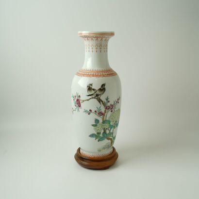A Chinese 20th Century Famille-rose Floral and Bird Vase (Jingdezhen Mark)