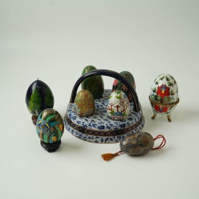 A Group of Eight Painted Decorative Eggs