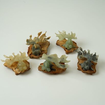 A Group of Five Chinese Jade Goldfish Ornaments