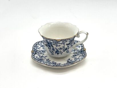 A Blue Painted Flower Tea Cup and Saucer