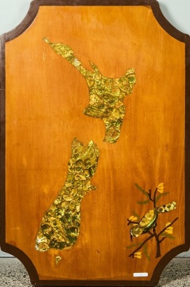 An Pāua Inlaid Wood Panel of Aotearoa