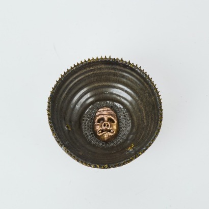 A Laurie Steer Spiked Rim Black Iron Glaze Bowl