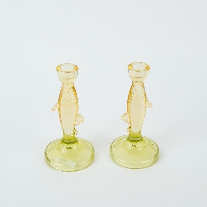 A Pair of Glass Fish Candlesticks