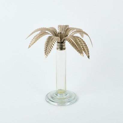 A Glass and Metal Palm Tree Candlestick