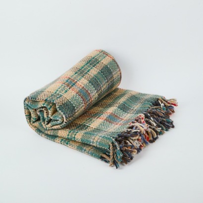 A Masterweave Sage Plaid Wool Blanket