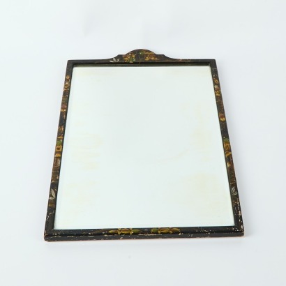 An Antique 19thc Black Lacquer Chinoiserie Mirror