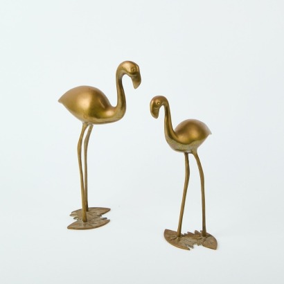 A Pair of Mid Century Brass Flamingos