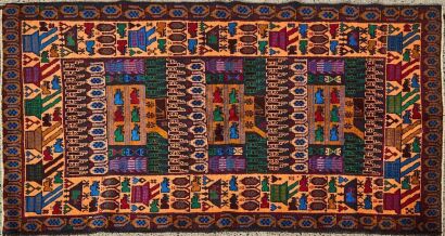 An Afghani War Rug with Gun, Grenade, and Tank Motif