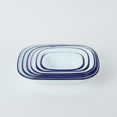 A Collection of Six Falcon Enamel Pie Dishes