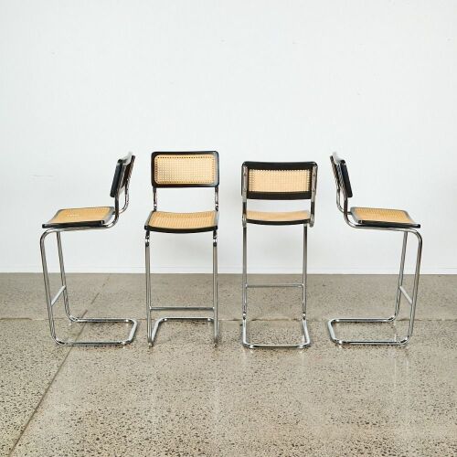 A Set of Four Marcel Breuer Cesca Style Bar Stools