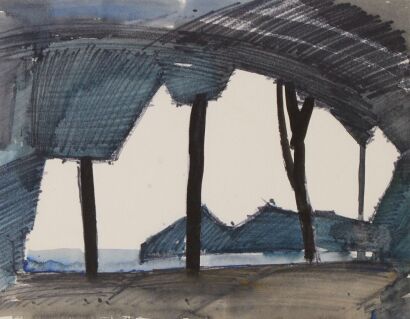 NORMAN SCOTT Coastal Landscape Through Trees