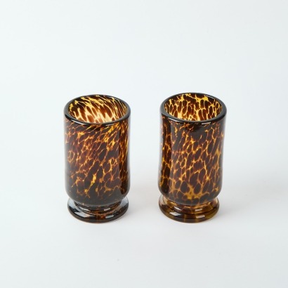 A Pair of Vintage Tortoise Shell Hurricane Vases