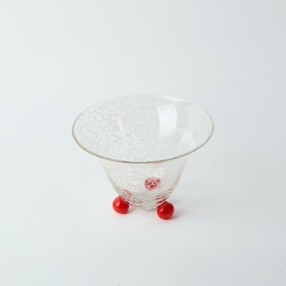 An Etched Crystal Bowl with Three Ball Feet, Attributed to Michael Powolny for Loetz