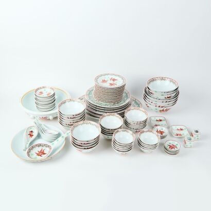 A Group of One Hundred Chinese Mid-20th Century Wucai Iron-red Gilt&lsquo; Goldfish Dinnerwares