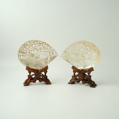 A Pair of Chinese 20th Century Mother-of-Pearl &lsquo;Bird and Floral&rsquo; Carvings