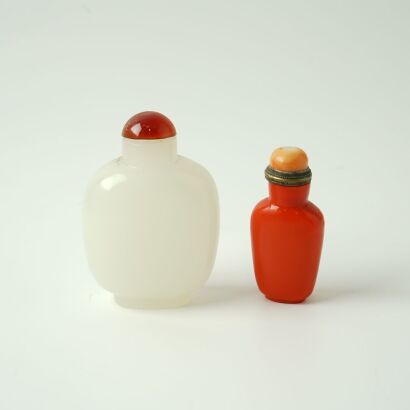 A Chinese Red Glass Snuff Bottle AND A Chinese White Glass Snuff Bottle