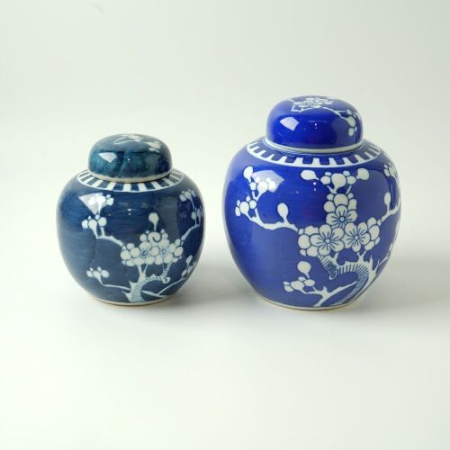 Two Chinese Blue and White Prunus Lidded Jars