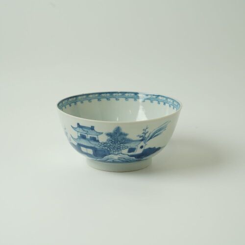 A Chinese 18th Century Mid-Qing Dynasty Blue and White Landscape and Pavilion Bowl