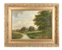 Artist Unknown - River and Village Scene with Cows